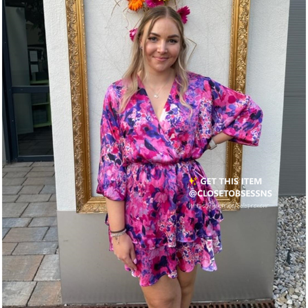 ZARA Pink Floral V Neck Mini Dress NWT Flounce Hem Resort Vacation Dress M - Picture 8 of 16